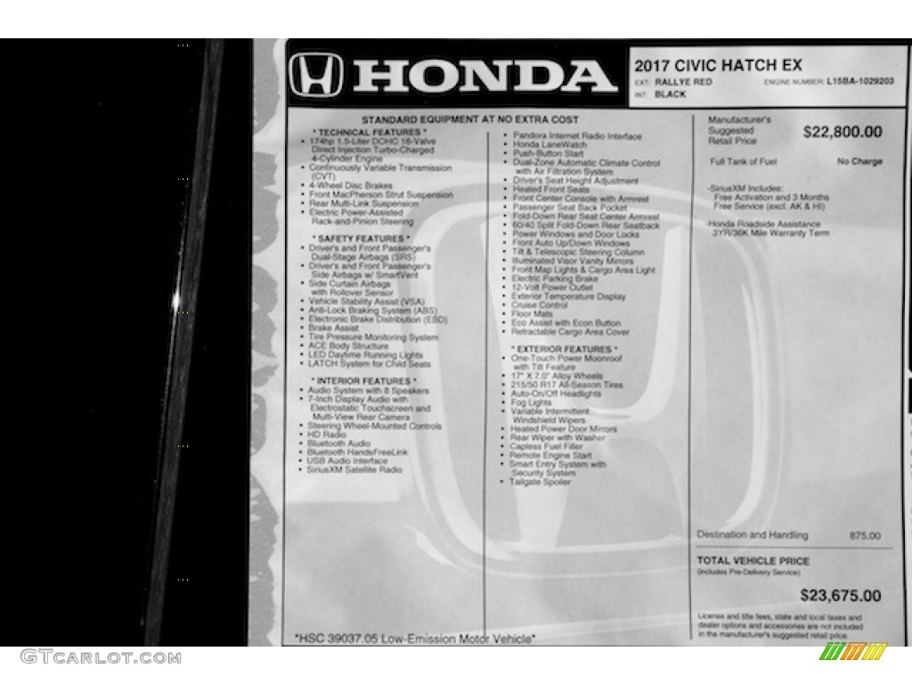 2017 Honda Civic EX Hatchback Window Sticker Photos
