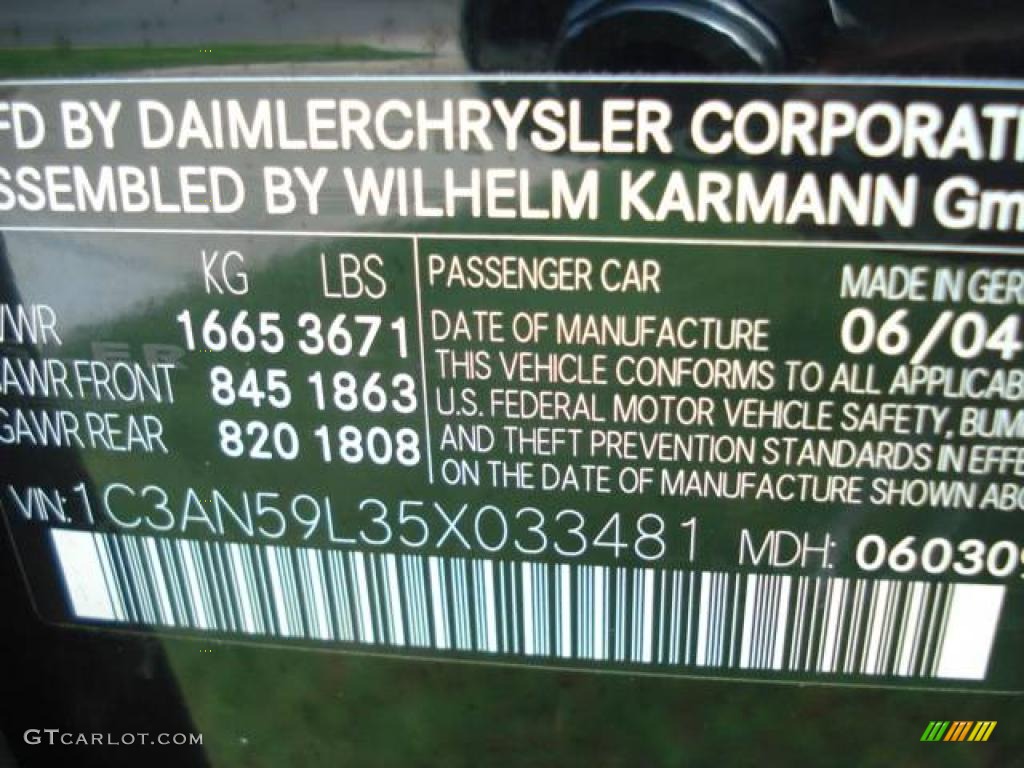 2005 Chrysler Crossfire Coupe Info Tag Photo #11908828