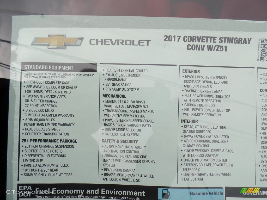 2017 Chevrolet Corvette Stingray Convertible Window Sticker Photo #119103547