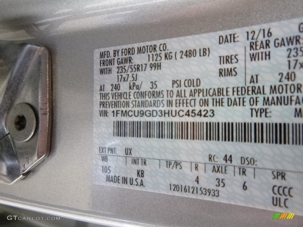 2017 Escape SE 4WD - Ingot Silver / Charcoal Black photo #11