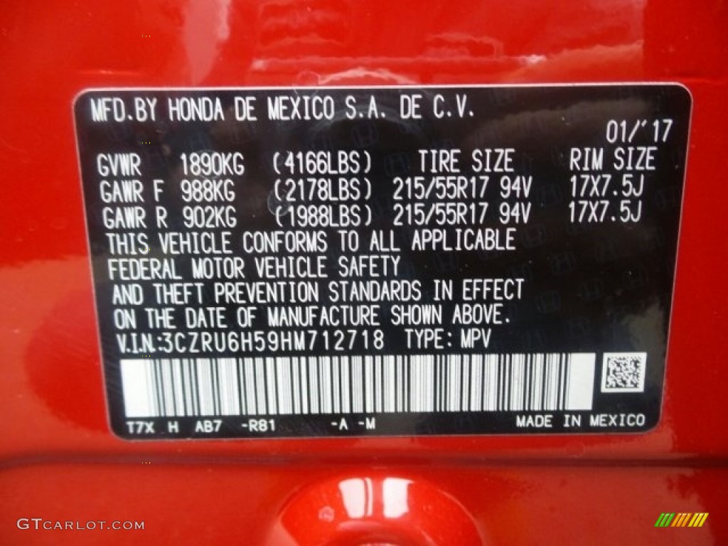 2017 HR-V Color Code R81 for Milano Red Photo #119118911