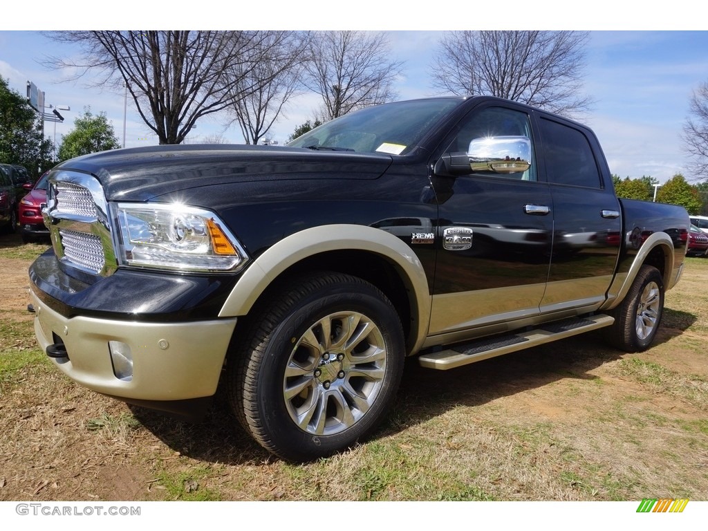 2017 1500 Laramie Longhorn Crew Cab 4x4 - Brilliant Black Crystal Pearl / Canyon Brown/Light Frost Beige photo #1