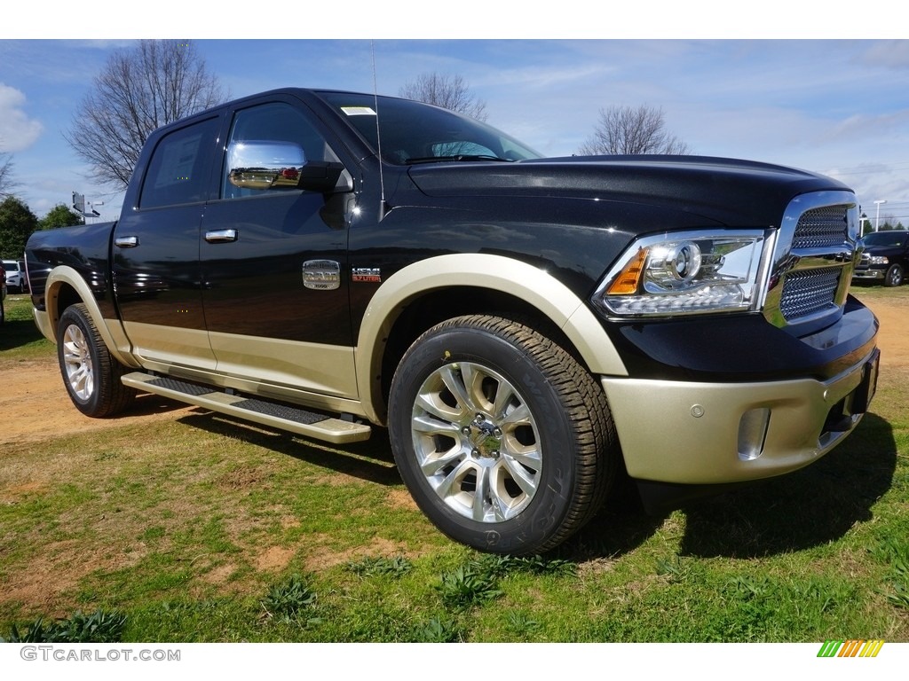 2017 1500 Laramie Longhorn Crew Cab 4x4 - Brilliant Black Crystal Pearl / Canyon Brown/Light Frost Beige photo #4