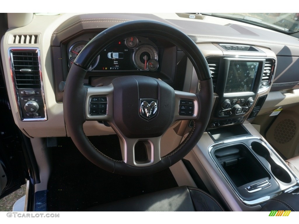 2017 1500 Laramie Longhorn Crew Cab 4x4 - Brilliant Black Crystal Pearl / Canyon Brown/Light Frost Beige photo #8