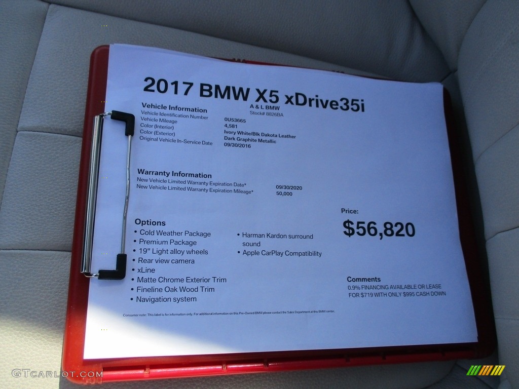 2017 BMW X5 xDrive35i Info Tag Photos