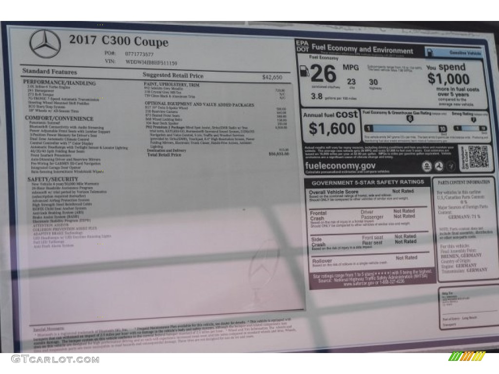 2017 Mercedes-Benz C 300 Coupe Window Sticker Photo #119176208