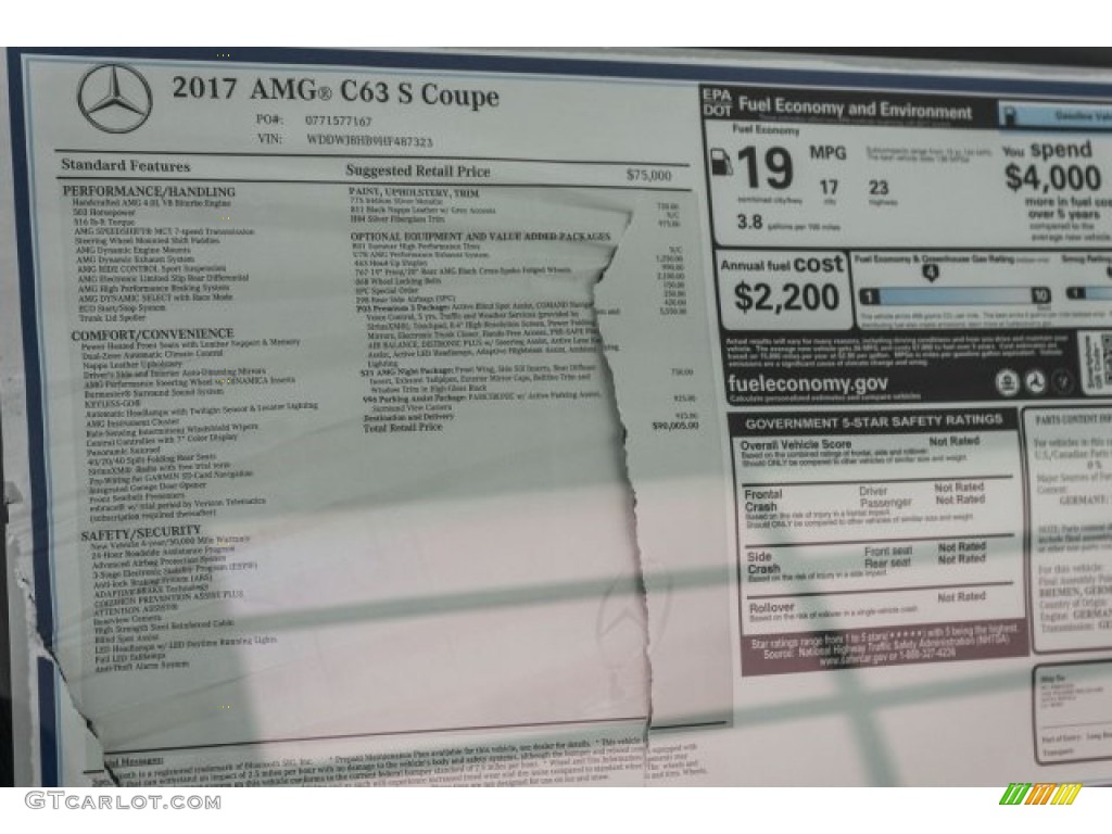 2017 Mercedes-Benz C 63 AMG S Coupe Window Sticker Photo #119176454