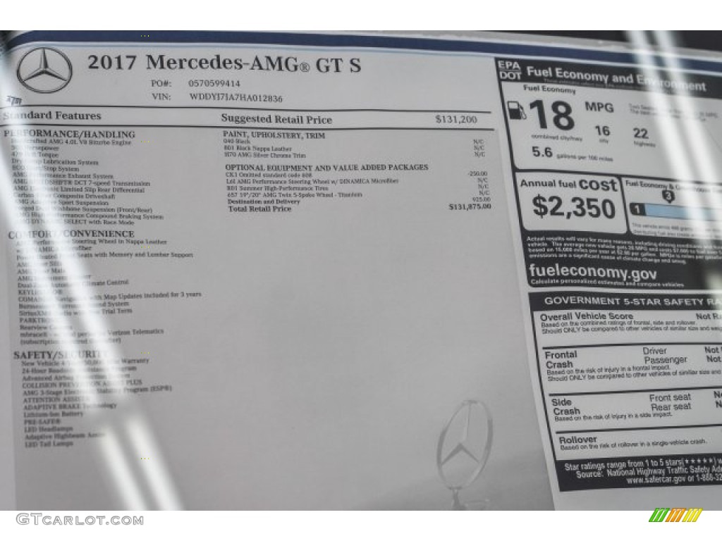2017 Mercedes-Benz AMG GT S Coupe Window Sticker Photo #119178197