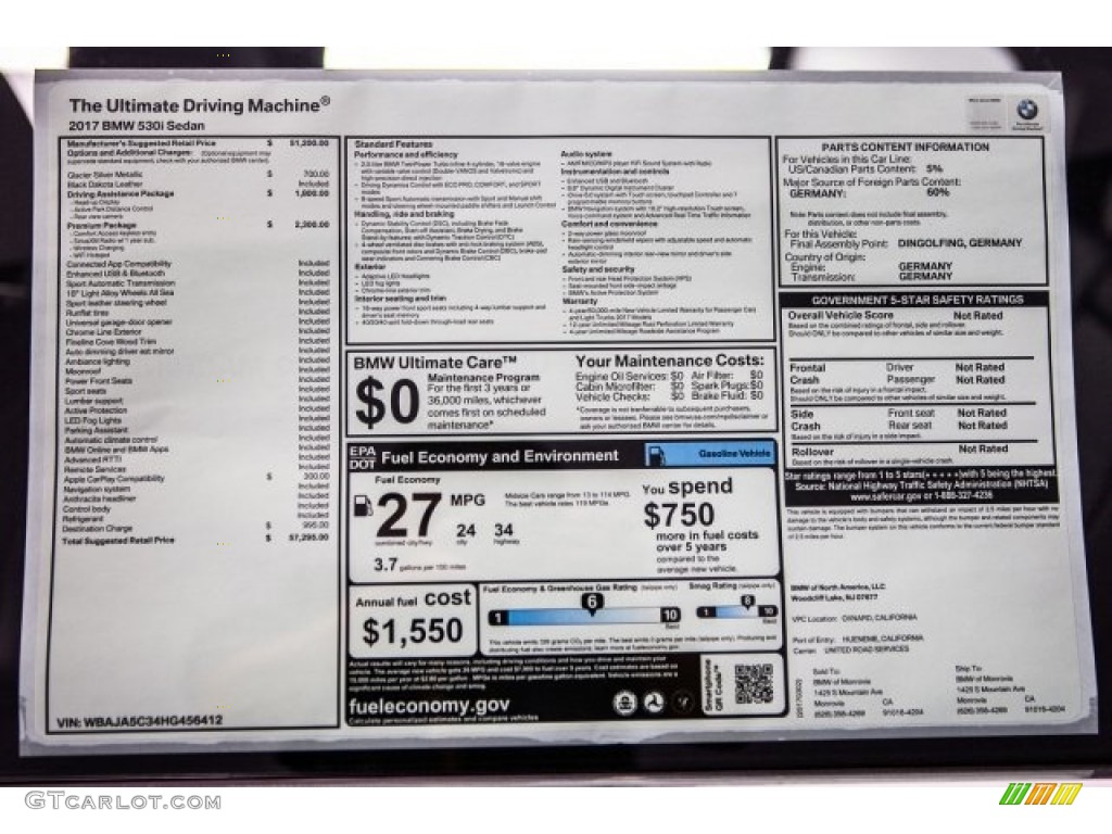 2017 5 Series 530i Sedan - Glacier Silver Metallic / Black photo #10