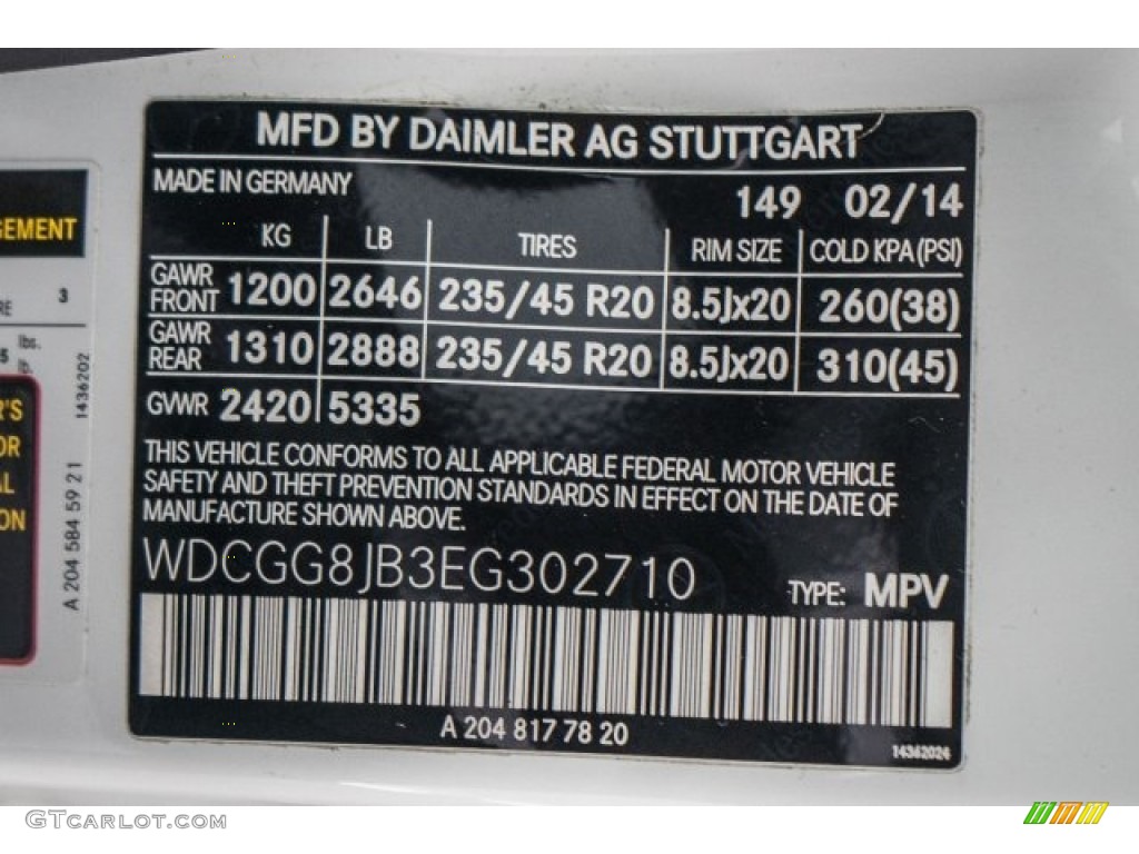 2014 Mercedes-Benz GLK 350 4Matic Color Code Photos