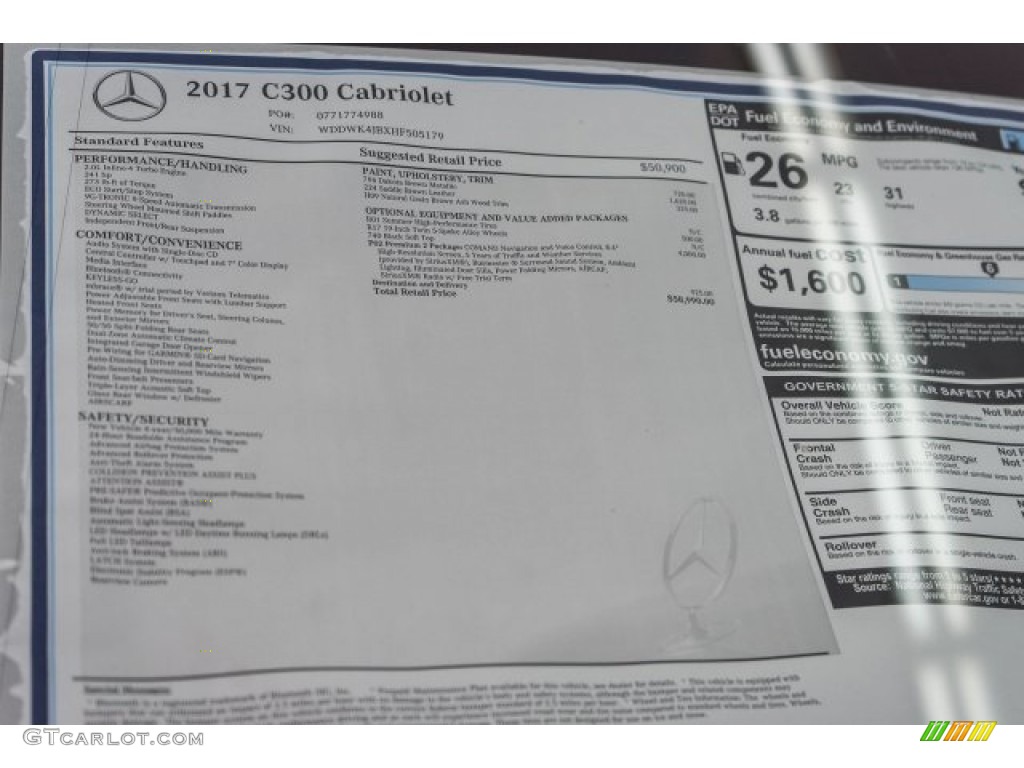 2017 Mercedes-Benz C 300 Cabriolet Window Sticker Photo #119197411