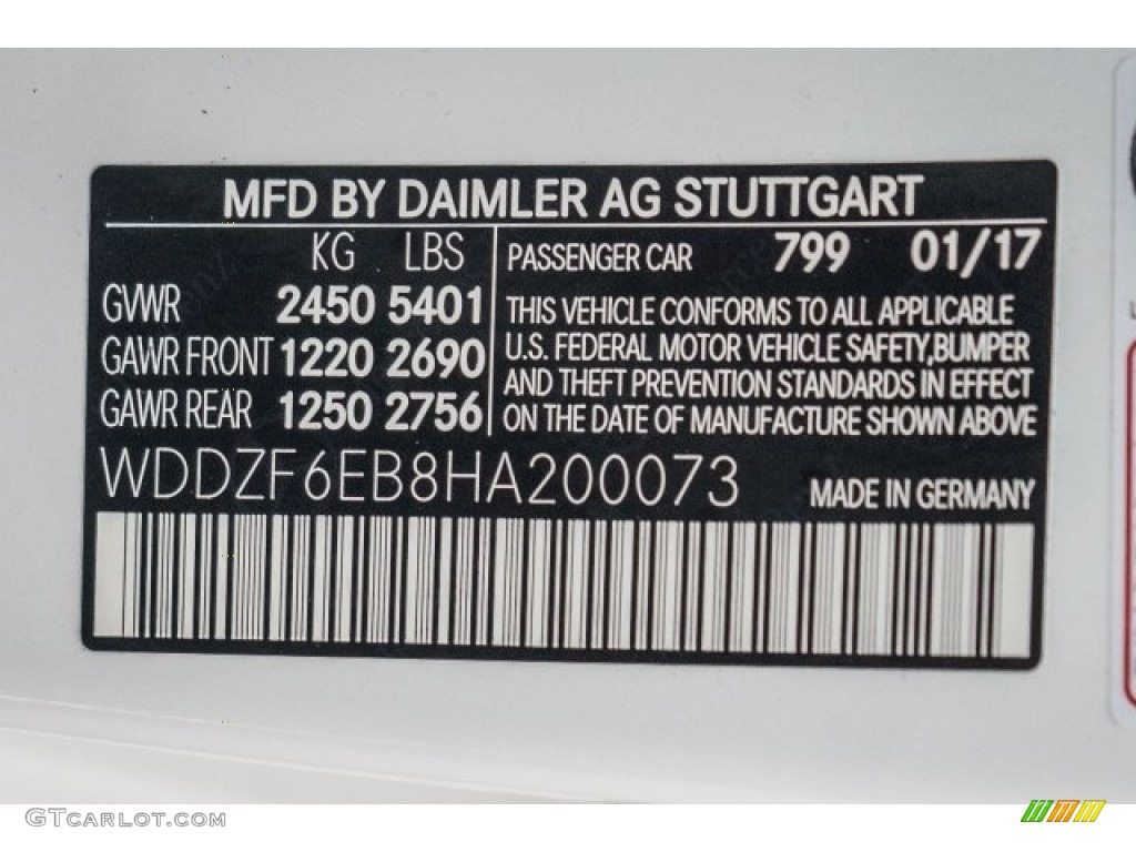 2017 E Color Code 799 for designo Diamond White Metallic Photo #119197495