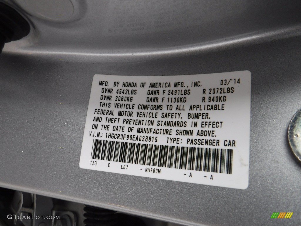 2014 Accord Touring Sedan - Alabaster Silver Metallic / Black photo #28