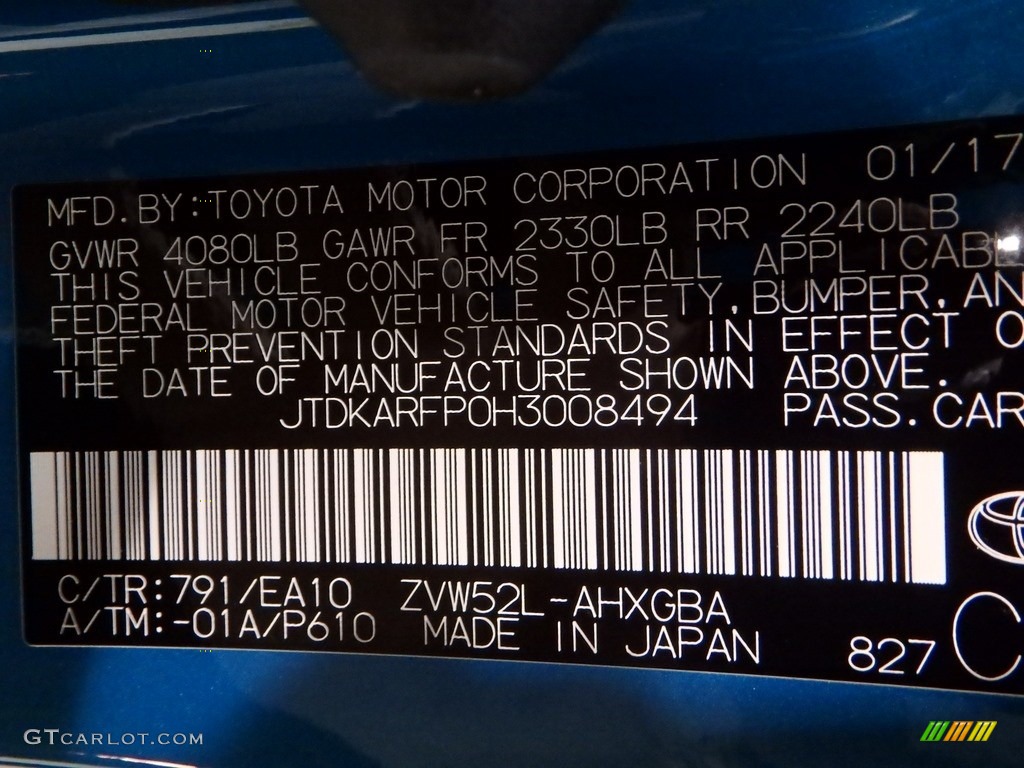 2017 Prius Prime Color Code 791 for Blue Magnetism Photo #119205712