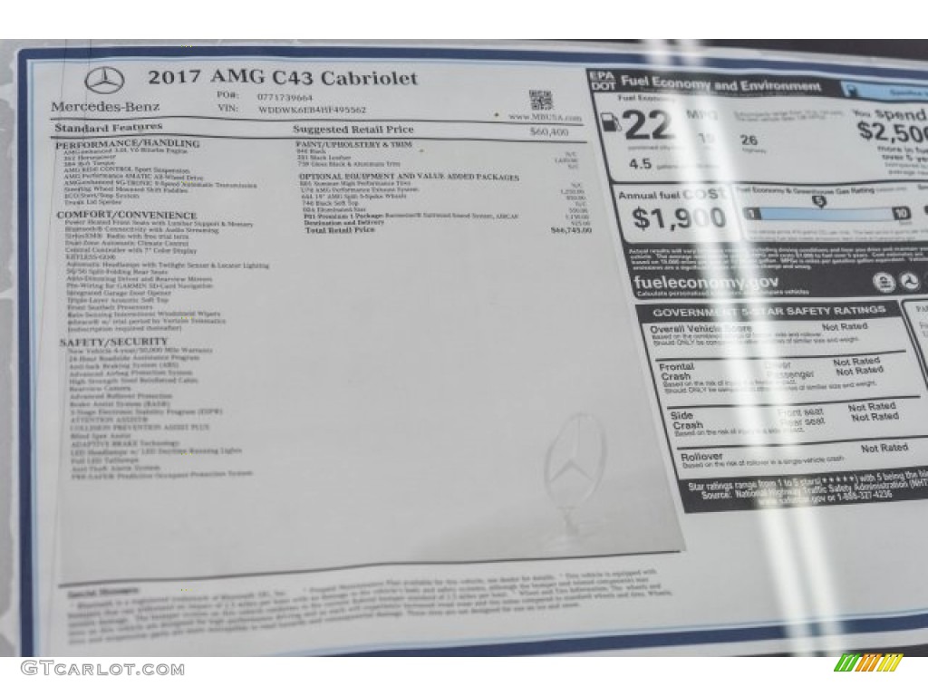 2017 Mercedes-Benz C 43 AMG 4Matic Cabriolet Window Sticker Photo #119222161