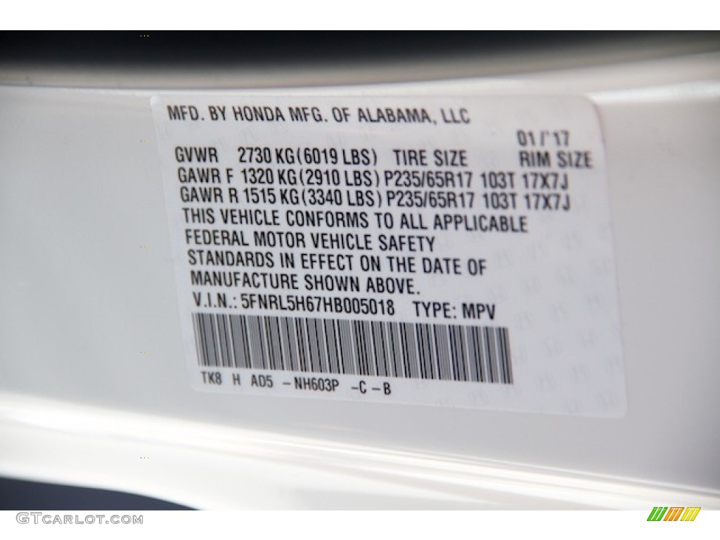 2017 Odyssey EX-L - White Diamond Pearl / Truffle photo #25