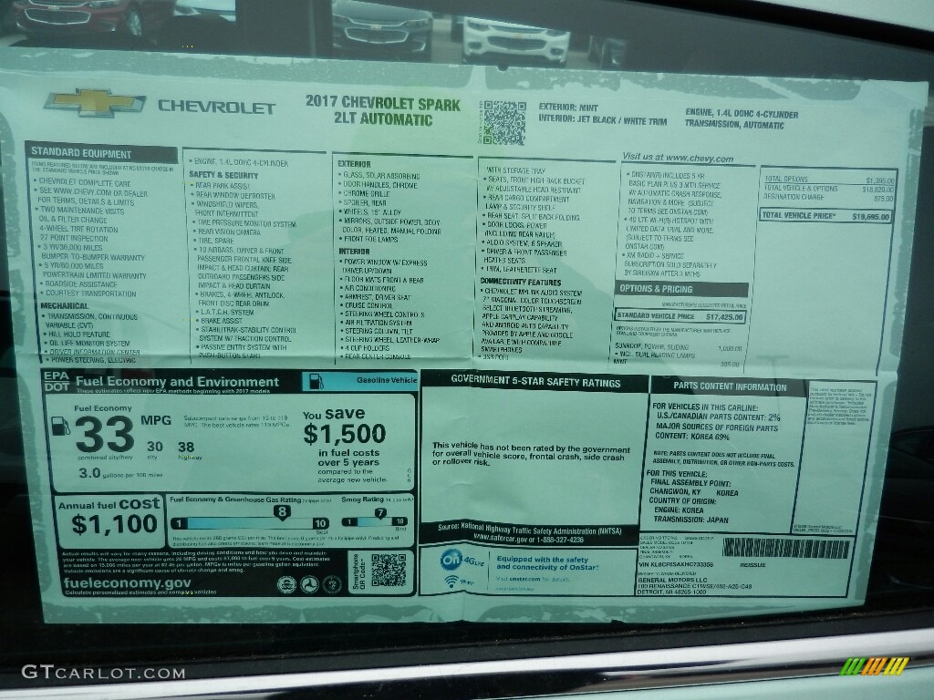 2017 Chevrolet Spark LT Window Sticker Photos