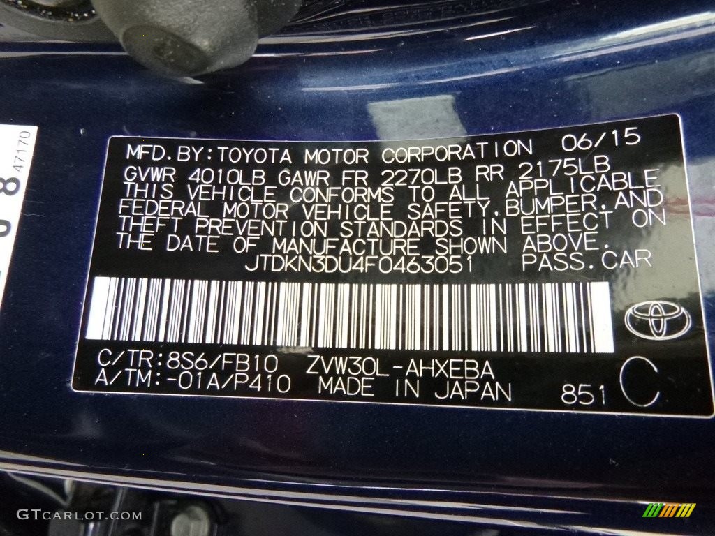 2015 Prius Color Code 8S6 for Nautical Blue Metallic Photo #119238260