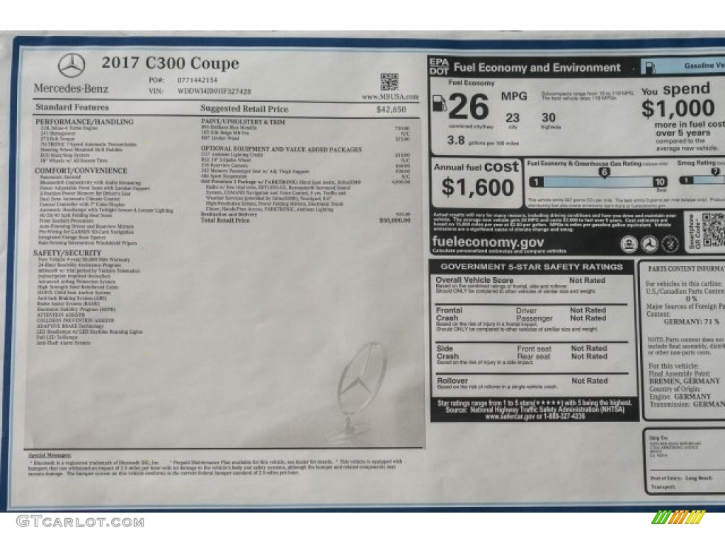 2017 Mercedes-Benz C 300 Coupe Window Sticker Photo #119242527