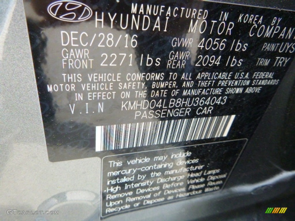 2017 Elantra Sport - Gray / Black photo #12