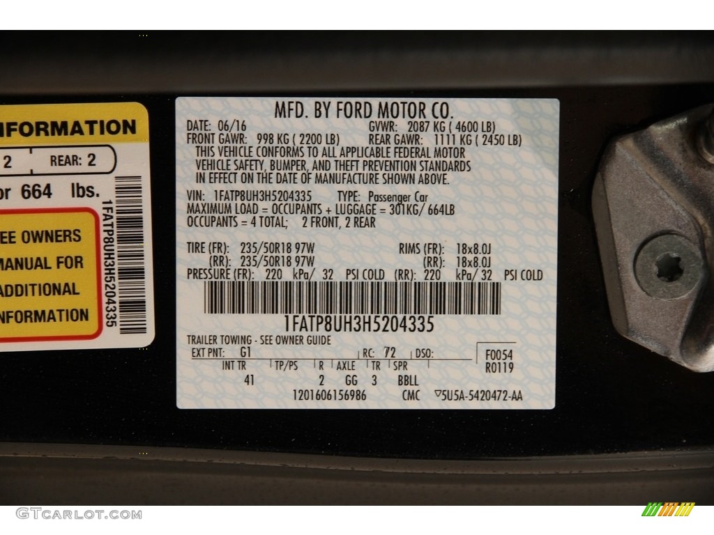 2017 Mustang Color Code G1 for Shadow Black Photo #119248710