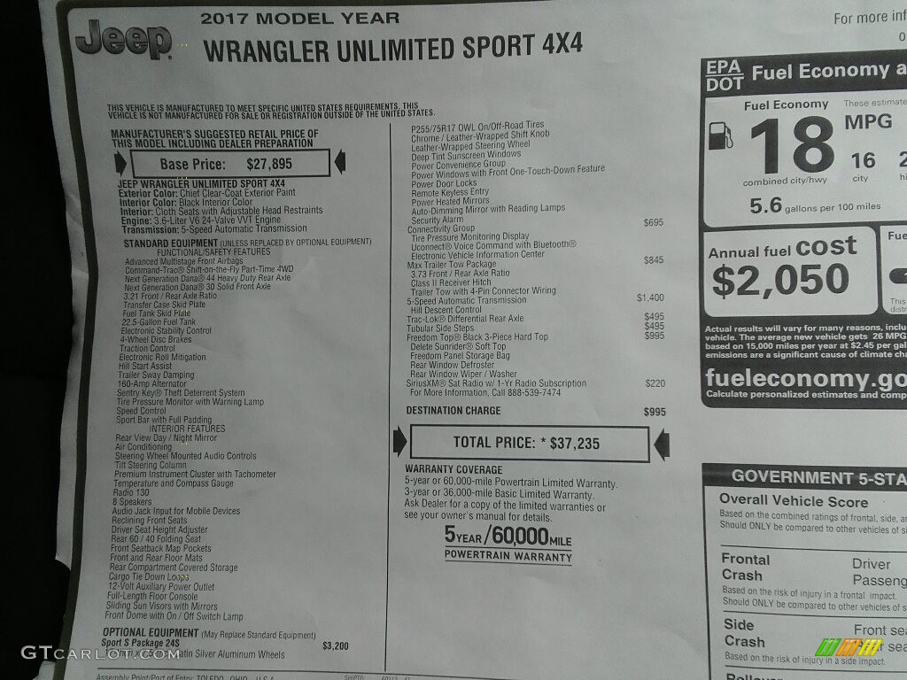 2017 Wrangler Unlimited Sport 4x4 - Chief Blue / Black photo #22