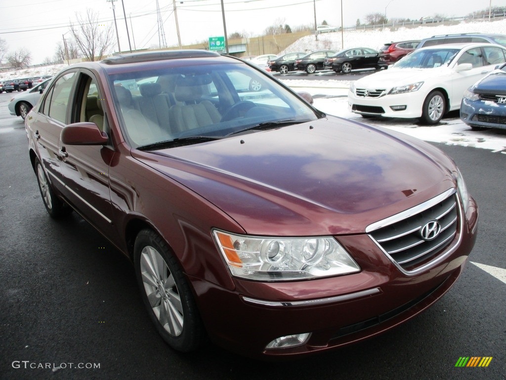 2010 Sonata Limited V6 - Dark Cherry Red / Camel photo #8