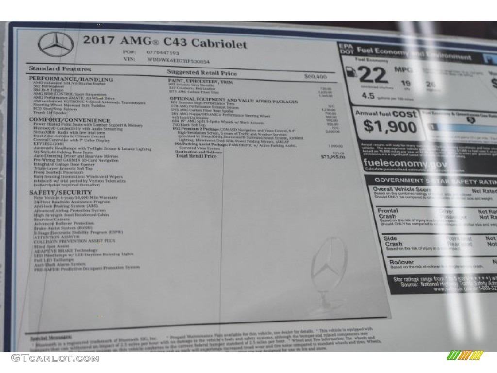 2017 Mercedes-Benz C 43 AMG 4Matic Cabriolet Window Sticker Photo #119270455