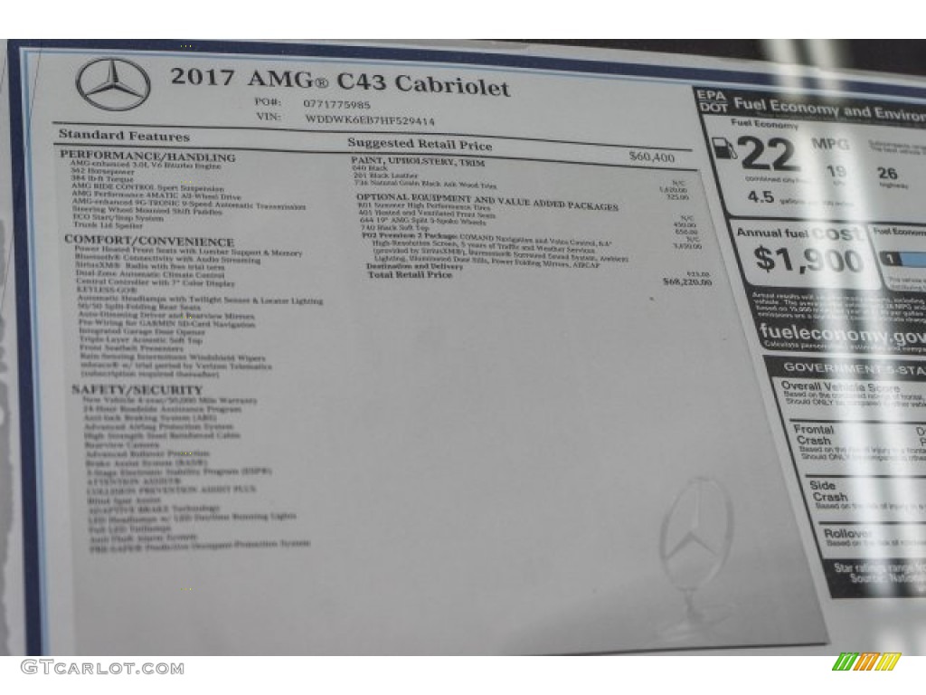 2017 Mercedes-Benz C 43 AMG 4Matic Cabriolet Window Sticker Photo #119270692