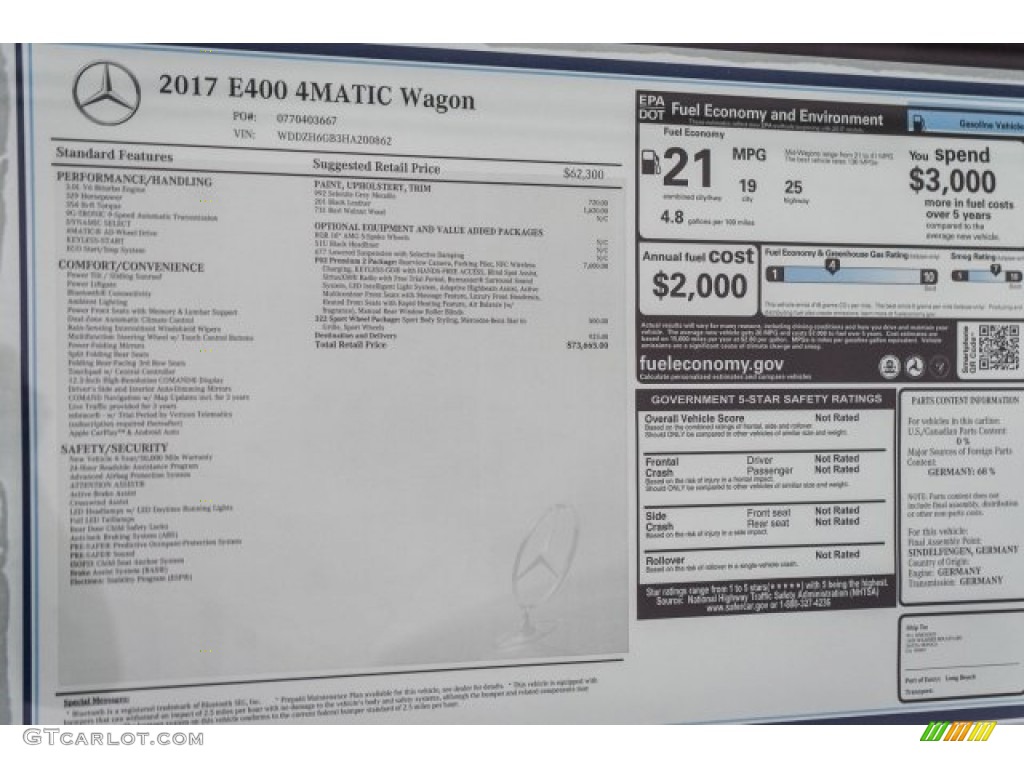 2017 Mercedes-Benz E 400 4Matic Wagon Window Sticker Photo #119271382