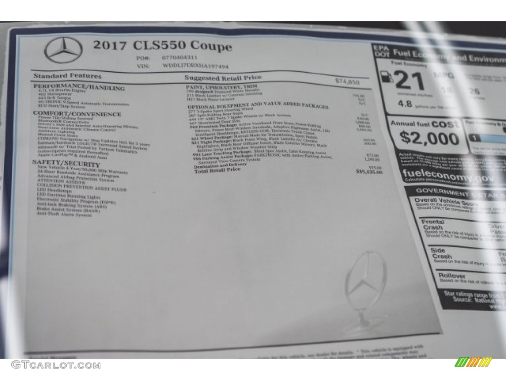 2017 Mercedes-Benz CLS 550 Coupe Window Sticker Photo #119271620