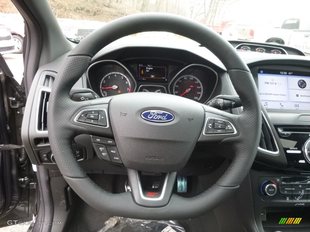 2017 Ford Focus ST Hatch Charcoal Black Recaro Leather Steering Wheel Photo #119285708