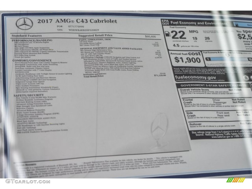 2017 Mercedes-Benz C 43 AMG 4Matic Cabriolet Window Sticker Photo #119299118