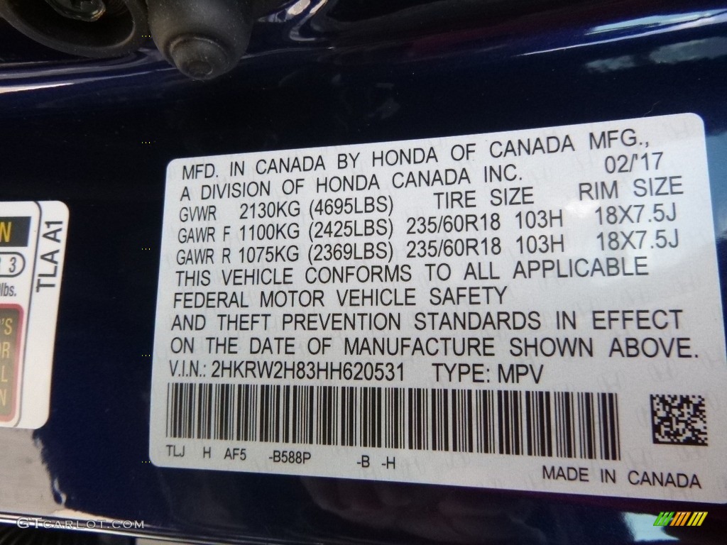 2017 CR-V EX-L AWD - Obsidian Blue Pearl / Gray photo #11