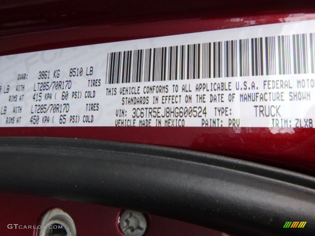 2017 2500 Color Code PRV for Delmonico Red Pearl Photo #119307392