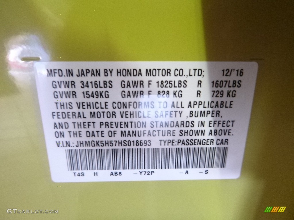 2017 Fit Color Code Y72P for Mystic Yellow Pearl Photo #119308577
