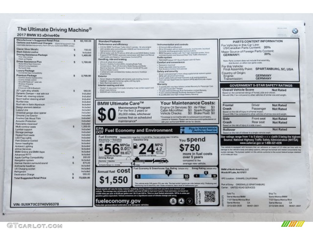 2017 BMW X5 xDrive40e iPerformance Window Sticker Photo #119318306