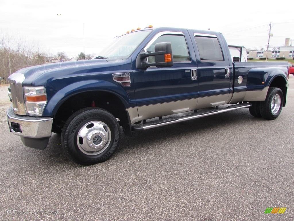 2009 F350 Super Duty Lariat Crew Cab 4x4 Dually - Dark Blue Pearl Metallic / Camel photo #1