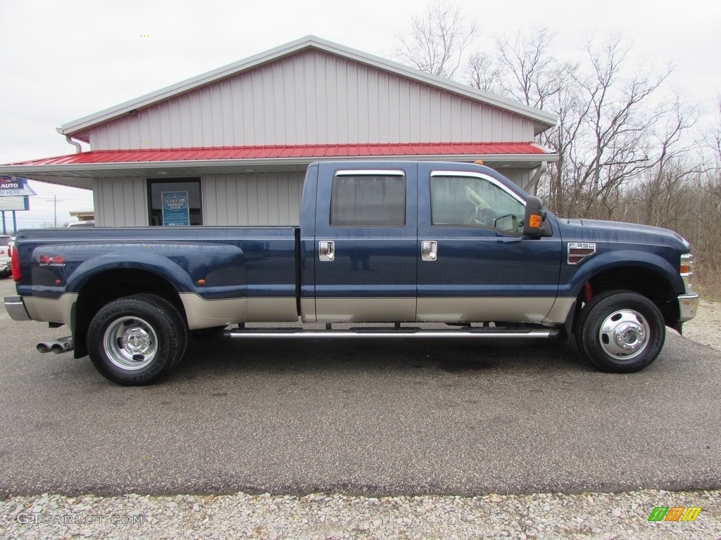 2009 F350 Super Duty Lariat Crew Cab 4x4 Dually - Dark Blue Pearl Metallic / Camel photo #3
