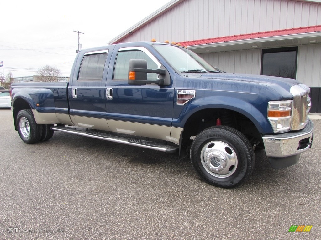 2009 F350 Super Duty Lariat Crew Cab 4x4 Dually - Dark Blue Pearl Metallic / Camel photo #7