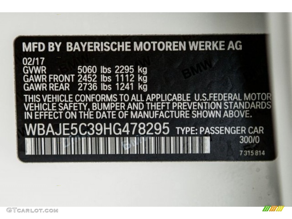 2017 5 Series Color Code 300 for Alpine White Photo #119325955