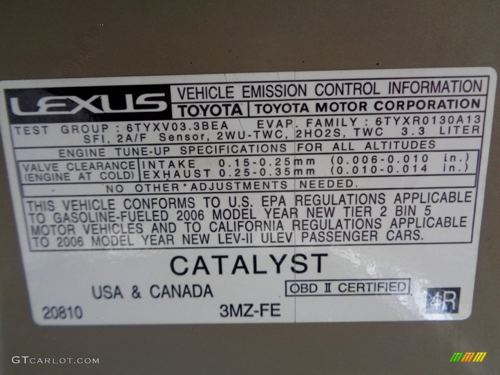 2006 Lexus ES 330 Info Tag Photo #119330350