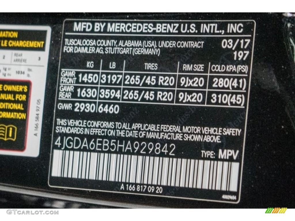 2017 GLE Color Code 197 for Obsidian Black Metallic Photo #119332591