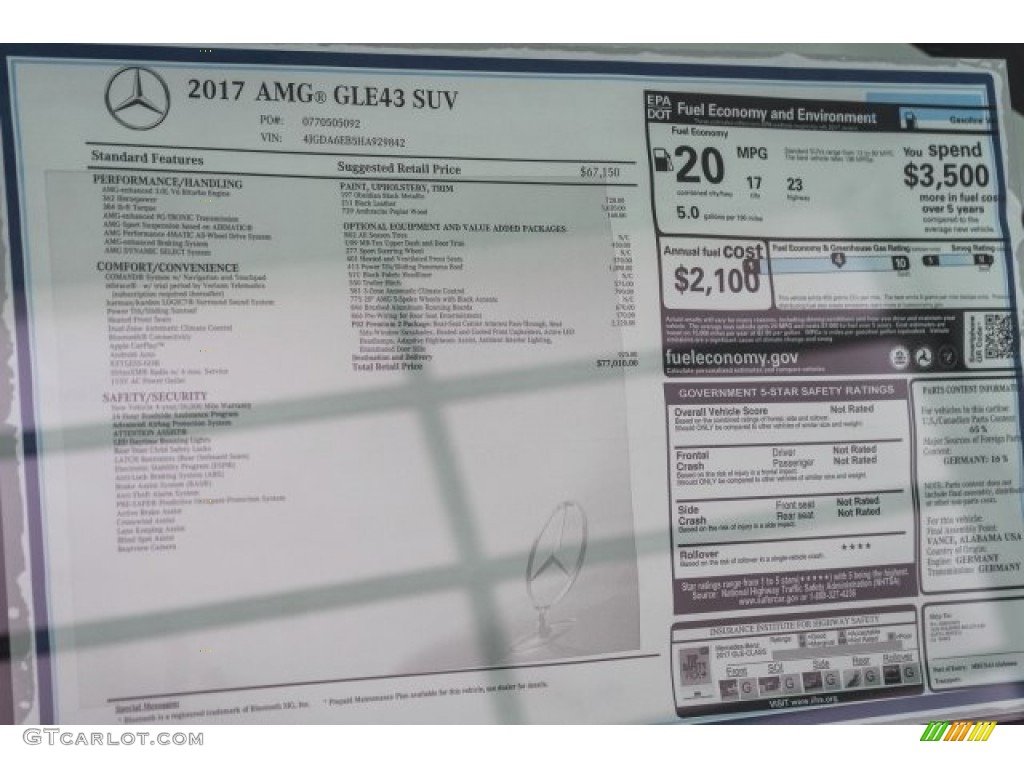 2017 Mercedes-Benz GLE 43 AMG 4Matic Window Sticker Photo #119332648