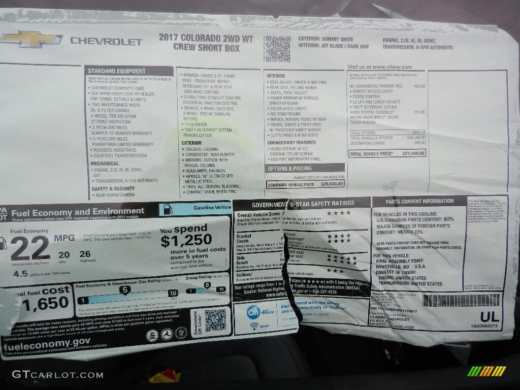 2017 Chevrolet Colorado WT Crew Cab Window Sticker Photo #119342913