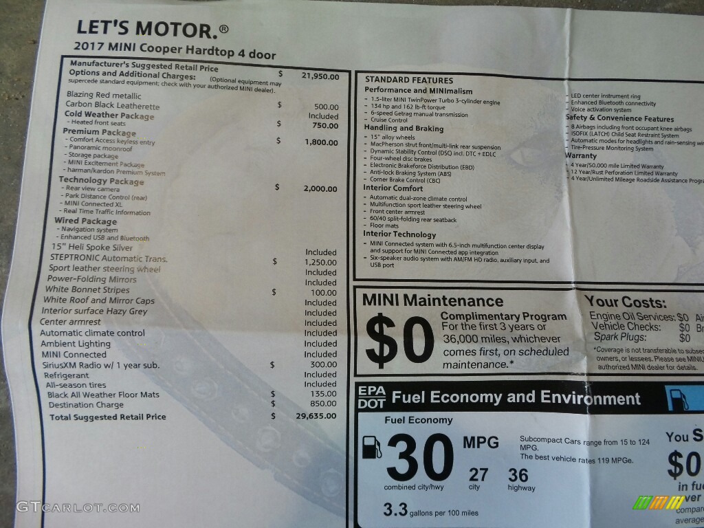 2017 Mini Hardtop Cooper 4 Door Window Sticker Photo #119348661
