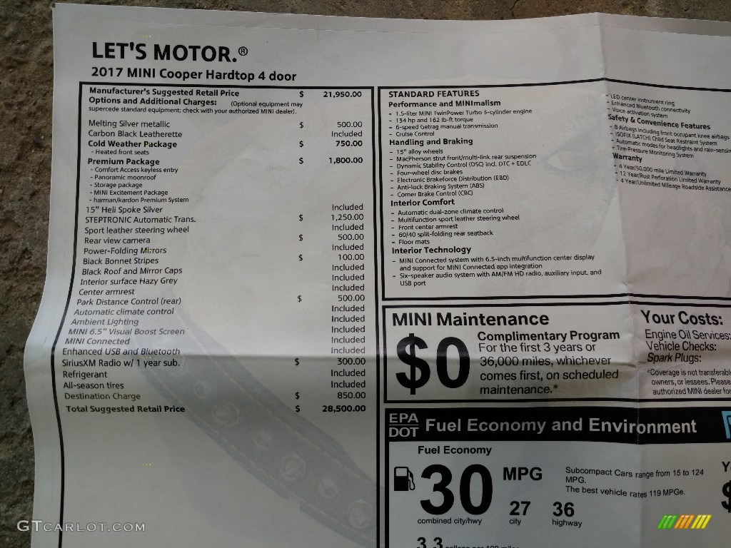 2017 Mini Hardtop Cooper 4 Door Window Sticker Photo #119349054