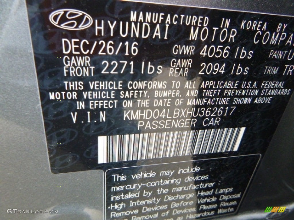 2017 Elantra Sport - Gray / Black photo #12
