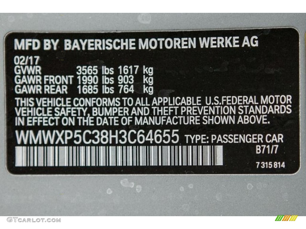 2017 Hardtop Color Code B71 for Moonwalk Grey Metallic Photo #119355757