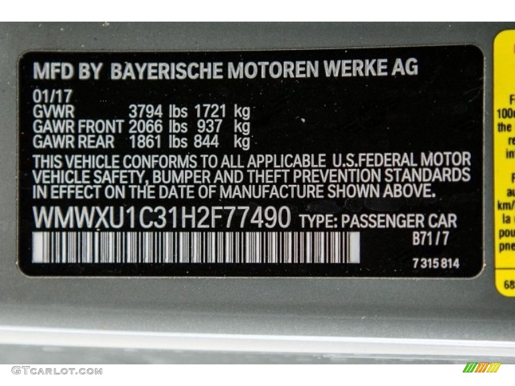2017 Hardtop Color Code B71 for Moonwalk Grey Metallic Photo #119356210